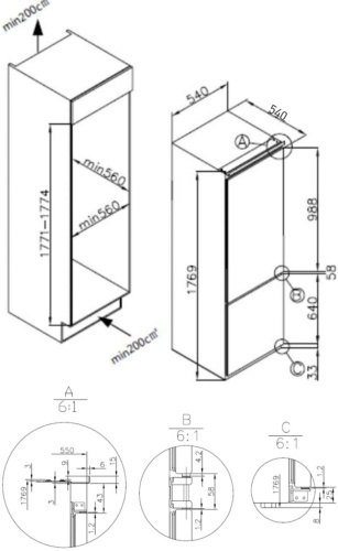 Встраиваемый холодильник MEFERI MBR177 COMBI NO FROST POWER